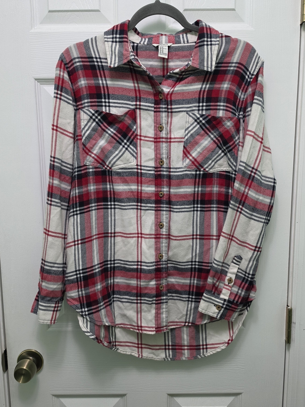 Forever 21 Red and White Plaid Button-Down Shirt